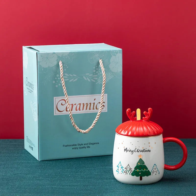 Christmas Mug With Lid Spoon Snowman Ceramic Mug - Bellarte Enchanté Christmas Mug With Lid Spoon Snowman Ceramic Mug